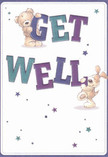 Brimming with happy energy, this get well card is as uplifting as a fragrant bouquet delivered anywhere in Tooting. It features two lovable figures-a teddy bear and a puppy-so animated they appear to dance off the page. Together they hold and balance bold, colourful letters spelling 'Get Well,' rendered in vibrant shades of indigo and teal that pop against a soft, cream-coloured background, much like flowers standing proud in a hand-tied bouquet. Sparkling stars in blues and purples add a whimsical, hopeful note, evoking the sparkle of morning dew on Tooting's green spaces. The bear's and puppy's fluffy, detailed fur appears so inviting and comforting you can almost feel a comforting embrace, mirroring the care with which Tooting Flowers assembles every bouquet for those in need of encouragement. This card delivers not just a message, but a heartfelt mood-kindness, cheer, and gentle strength for anyone on the road to recovery in SW17.